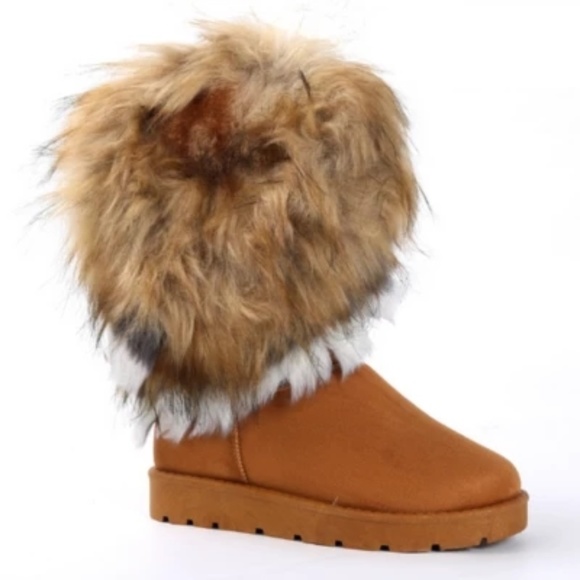 New! Camel Mid Calf Furry Winter Boots - Picture 2 of 5